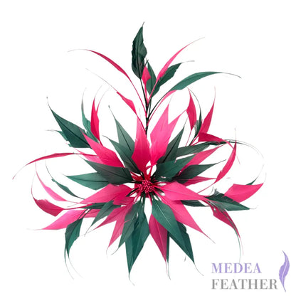 30cm Large Size Arrow Shape Feather Flower Set DS250703 #96 Dark green & #101 Fandango pink Mixed