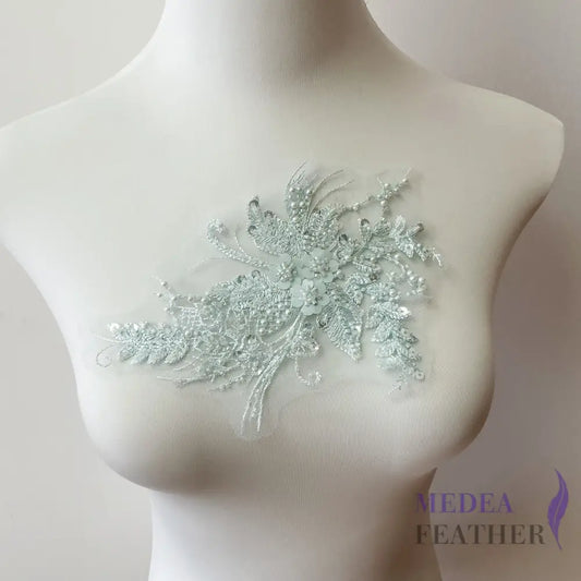 3D Embroidered Flower Fabric Beaded Pearl Lace Applique 3