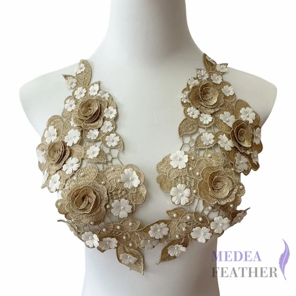 3D Embroidered Flower Fabric Beaded Pearl Lace Applique 4 (Copy)