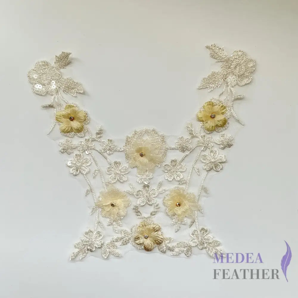 3D Embroidered Flower Fabric Beaded Pearl Lace Applique EA22
