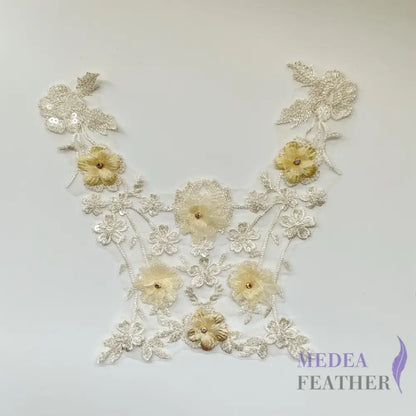 3D Embroidered Flower Fabric Beaded Pearl Lace Applique EA22