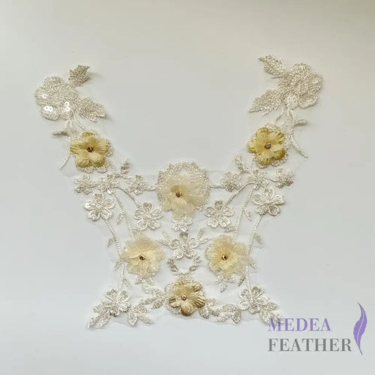 3D Embroidered Flower Fabric Beaded Pearl Lace Applique EA22
