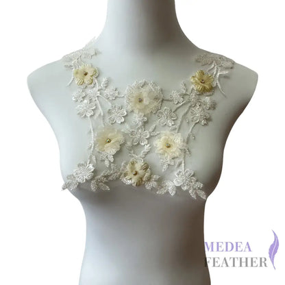 3D Embroidered Flower Fabric Beaded Pearl Lace Applique EA22
