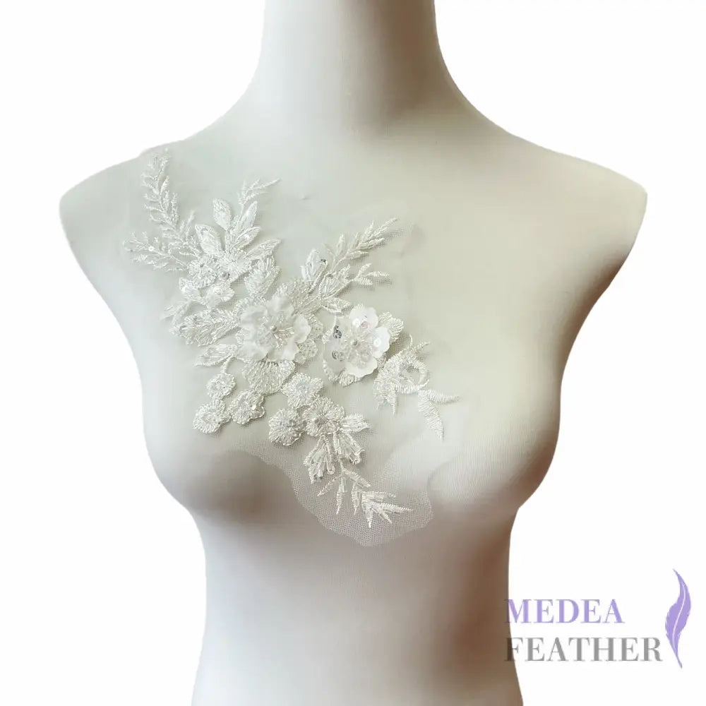 3D Embroidered Flower Fabric Beaded Pearl Lace Applique EA23