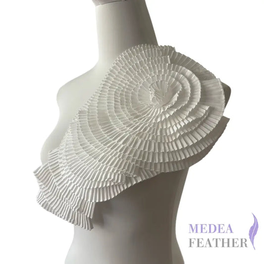3D Pleated Ruffle Flower Applique | Couture Garment Patch - White