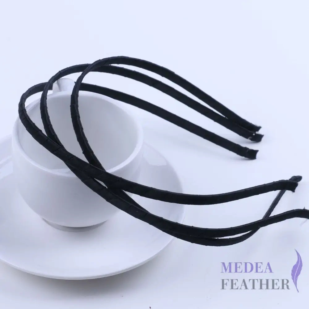 5mm Ribbon Covered Narrow Metal Alice Band Headband Hair Band black