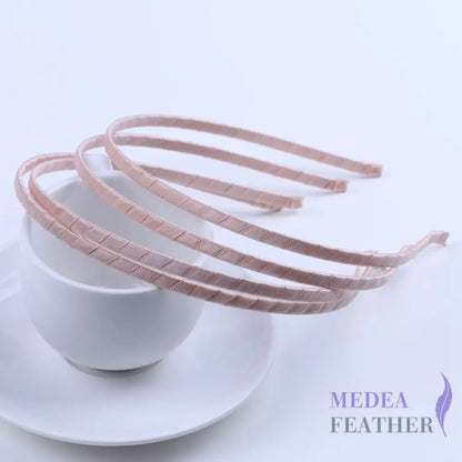 5mm Ribbon Covered Narrow Metal Alice Band Headband Hair Band peach