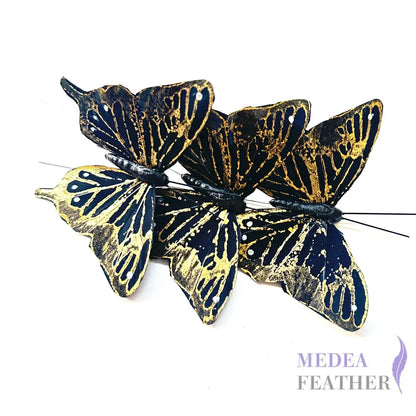 8cm wide Handmade Silver and Gold Feather Butterflies Gold-1 Piece