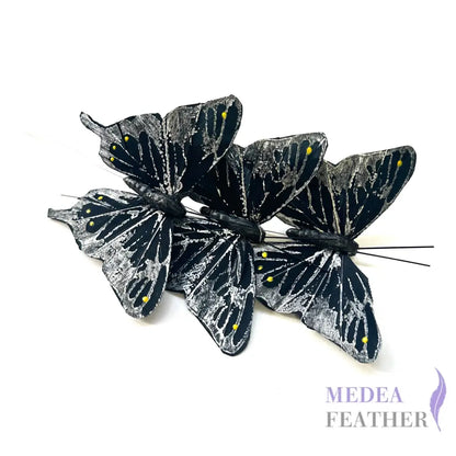 8cm wide Handmade Silver and Gold Feather Butterflies Silver-1 Piece