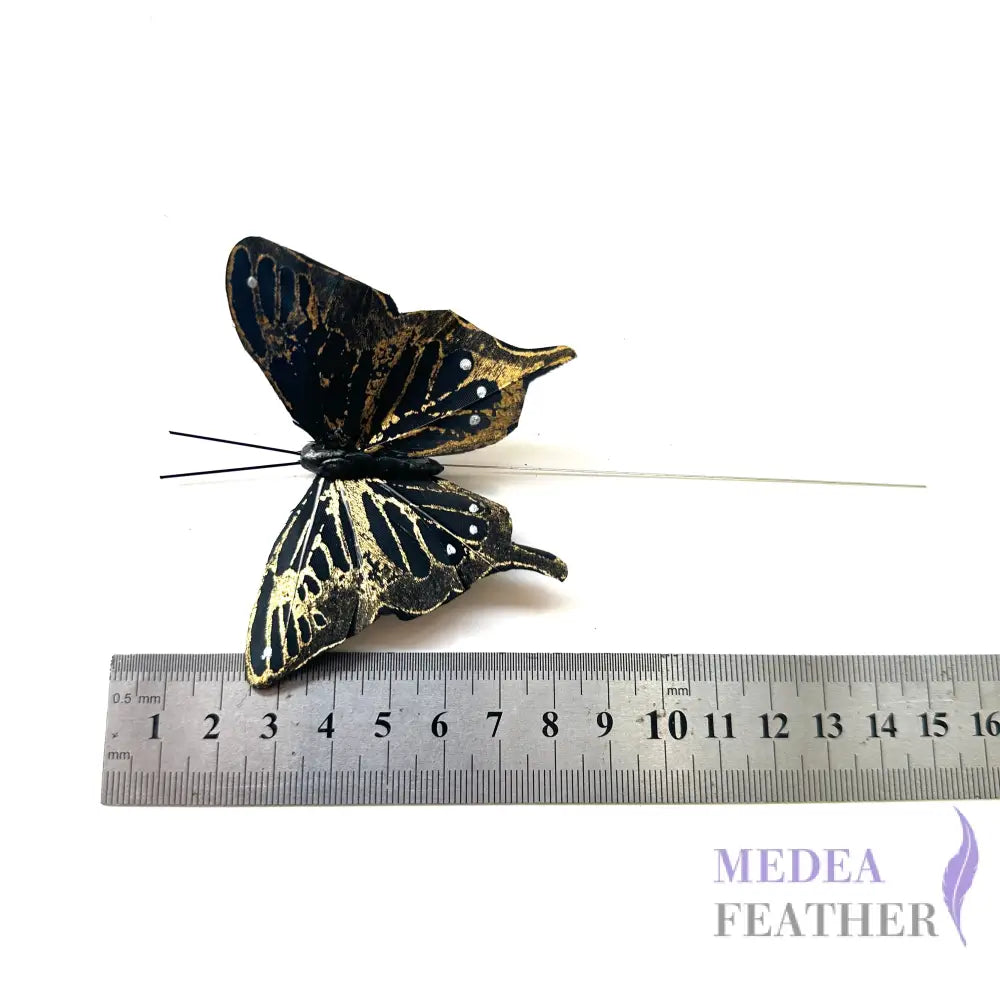 8cm wide Handmade Silver and Gold Feather Butterflies