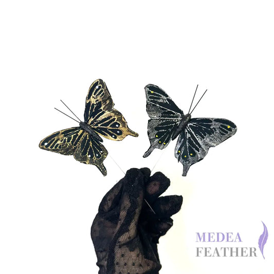 8cm wide Handmade Silver and Gold Feather Butterflies Mix Set-silver 6 pcs + gold 6 pcs