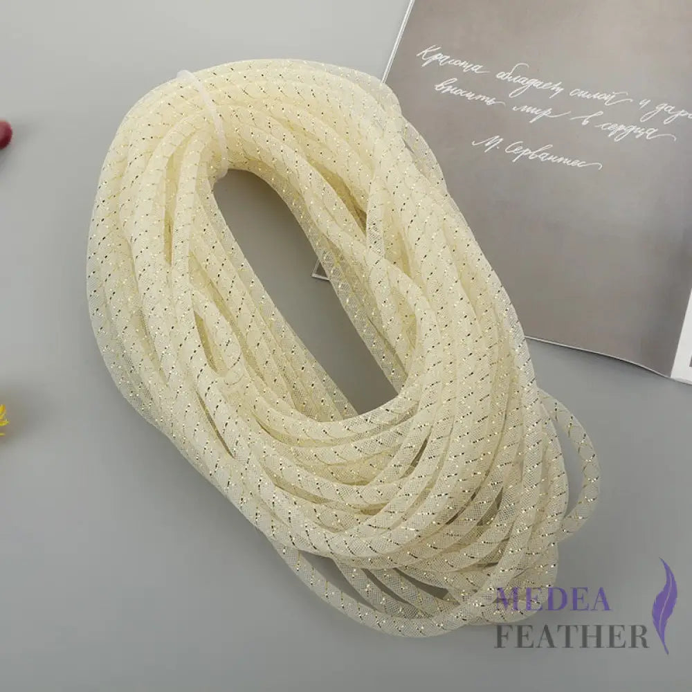 8mm Lurex Thread Tub Crinoline Cream + Gold / 1 meter