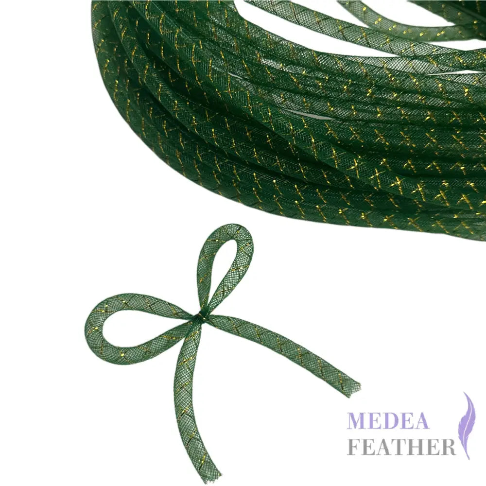 8mm Lurex Thread Tub Crinoline Deep green +Gold / 1 meter
