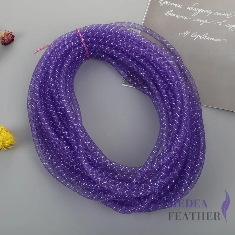 8mm Lurex Thread Tub Crinoline Purple + Silver / 1 meter