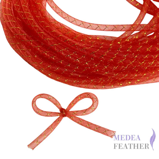 8mm Lurex Thread Tub Crinoline Red + Gold / 1 meter