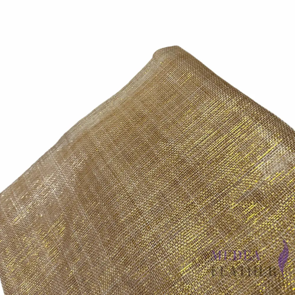 90cm Wide Stiffened Lurex Gold Silver Thread Sinamay Fabric 1 Meter | Millinery Hat Making - Natural with Gold