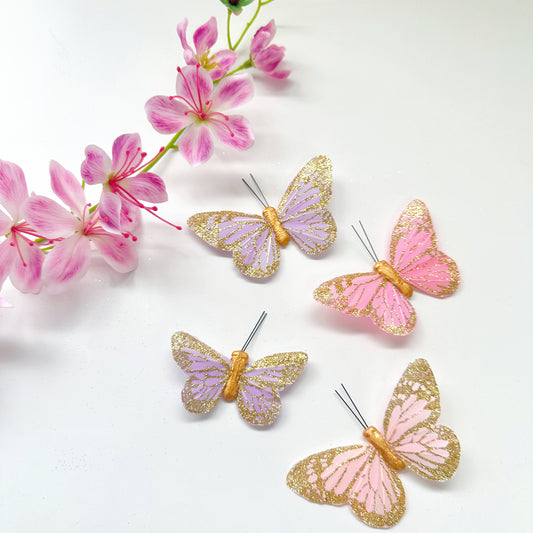 Handmade Glitter Feather Butterflies - Mixed Colors 12 pcs set