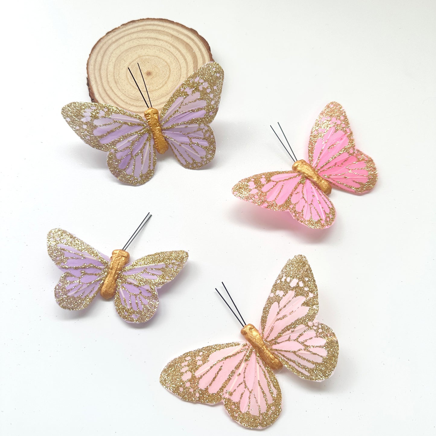 Handmade Glitter Feather Butterflies - Mixed Colors 12 pcs set