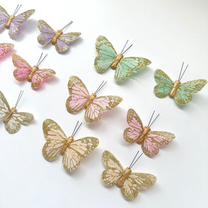 Handmade Glitter Feather Butterflies - Mixed Colors 12 pcs set