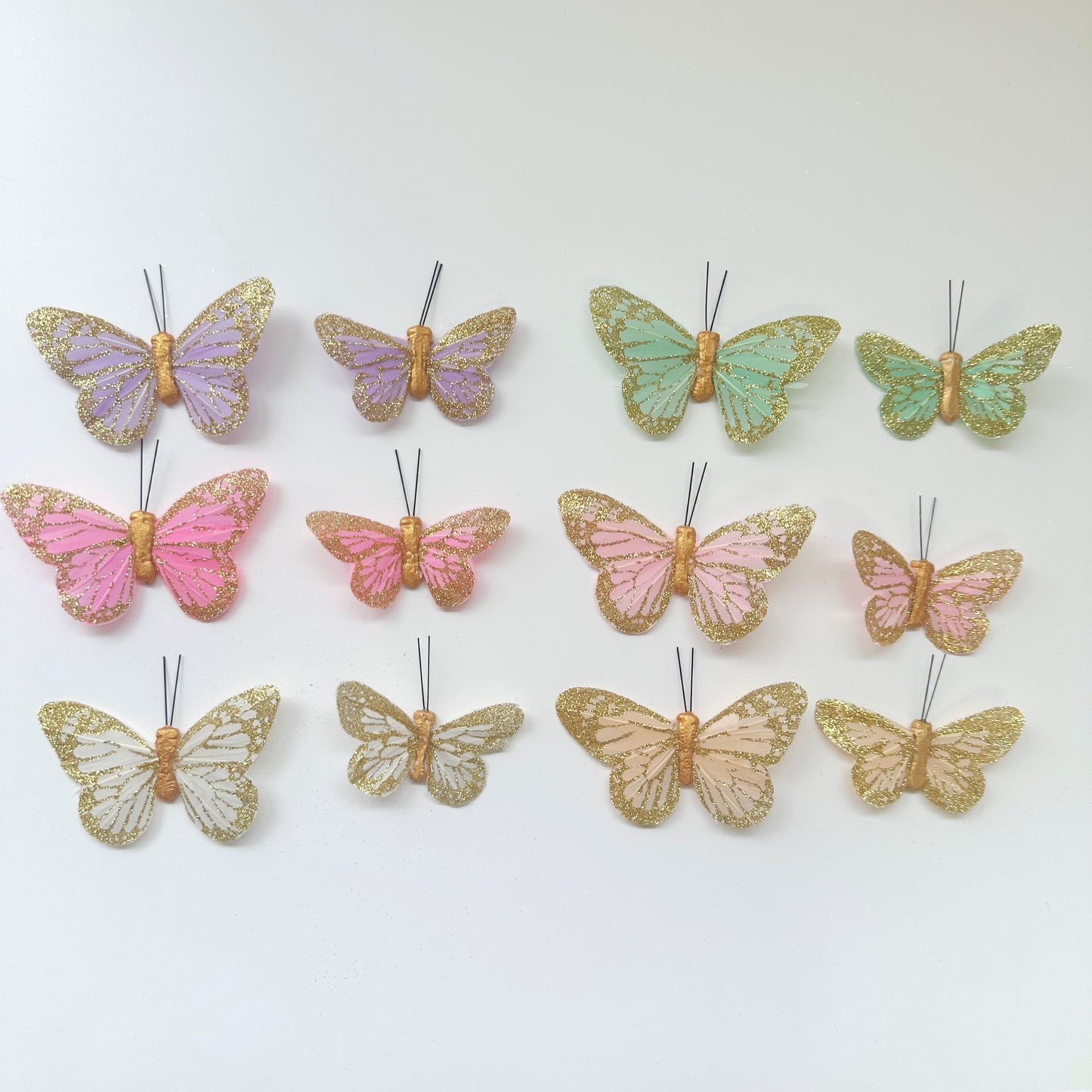 Handmade Glitter Feather Butterflies - Mixed Colors 12 pcs set