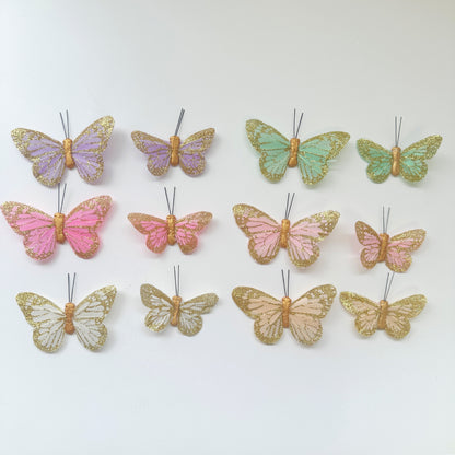 Handmade Glitter Feather Butterflies - Mixed Colors 12 pcs set