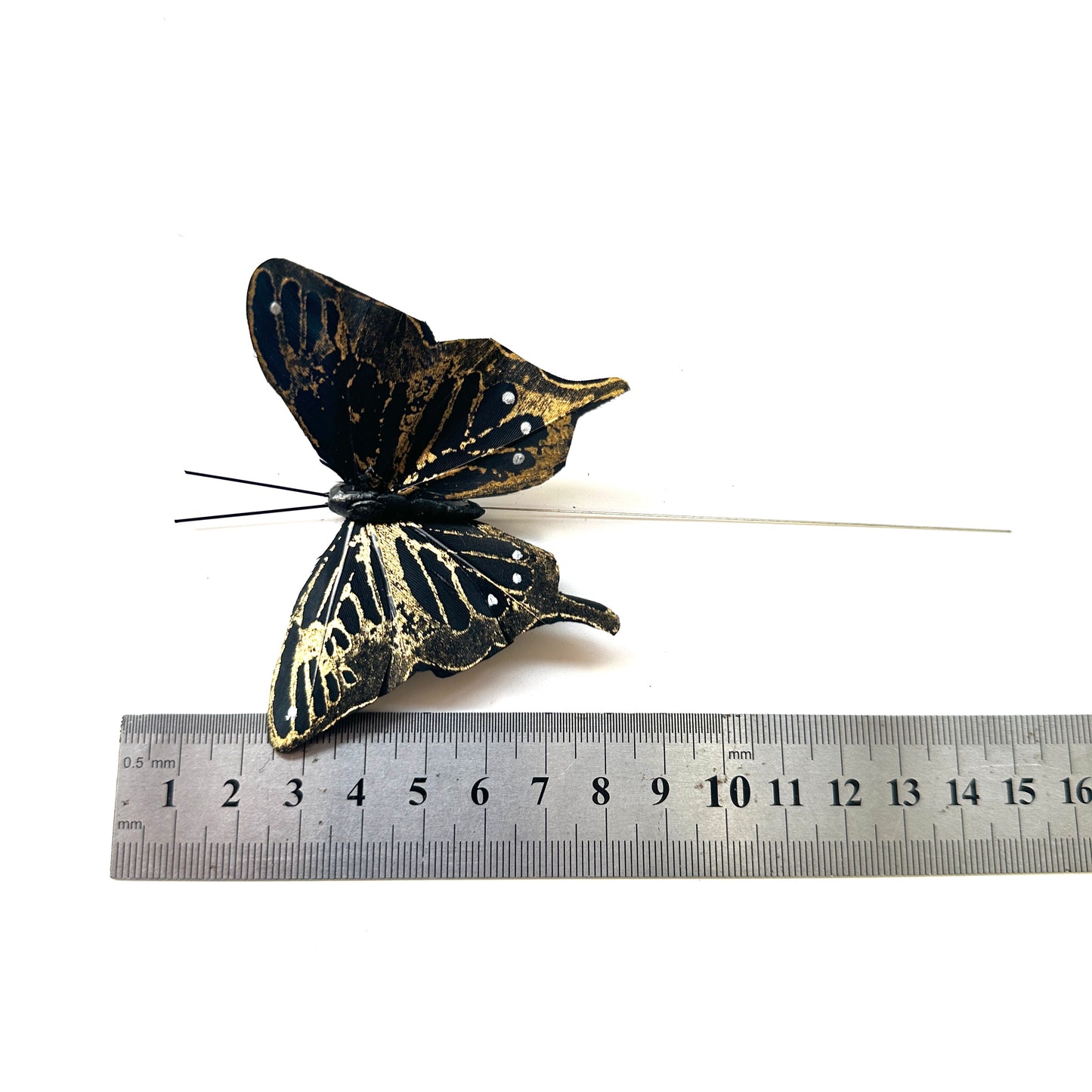 8cm wide Handmade Silver and Gold Feather Butterflies