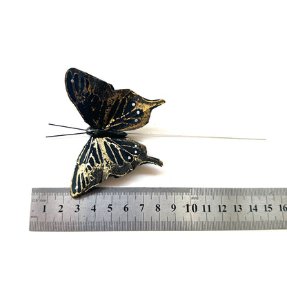 8cm wide Handmade Silver and Gold Feather Butterflies