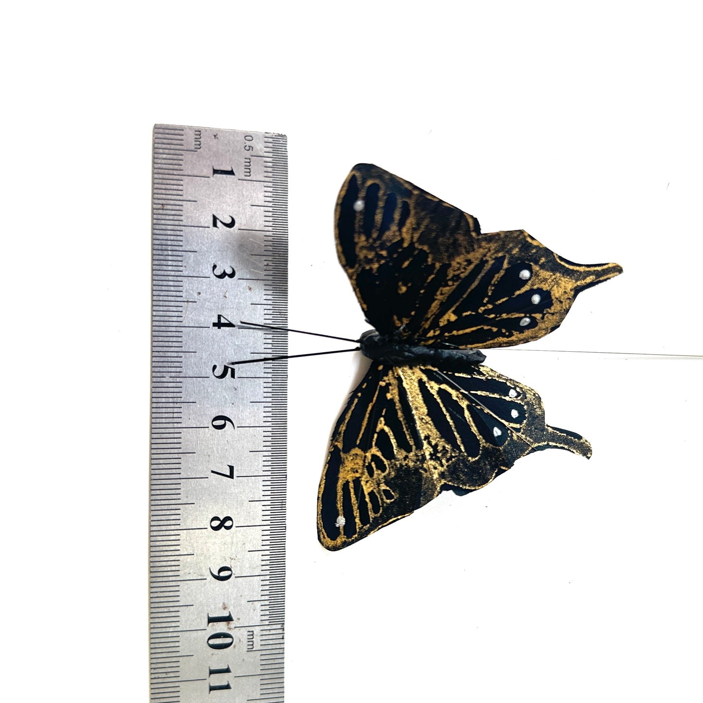 8cm wide Handmade Silver and Gold Feather Butterflies