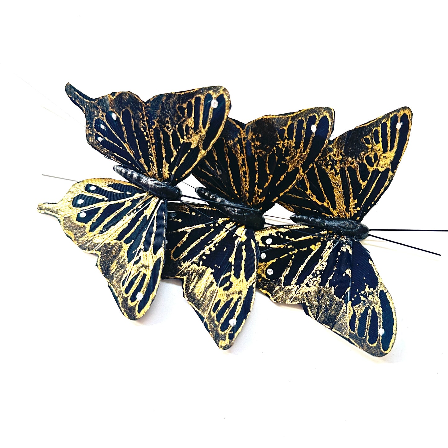 8cm wide Handmade Silver and Gold Feather Butterflies