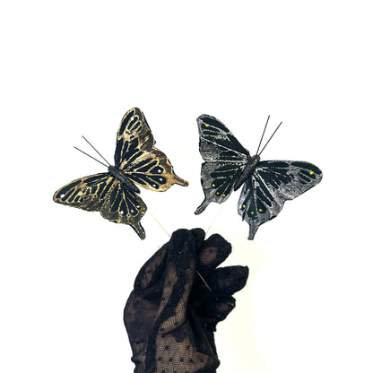 8cm wide Handmade Silver and Gold Feather Butterflies
