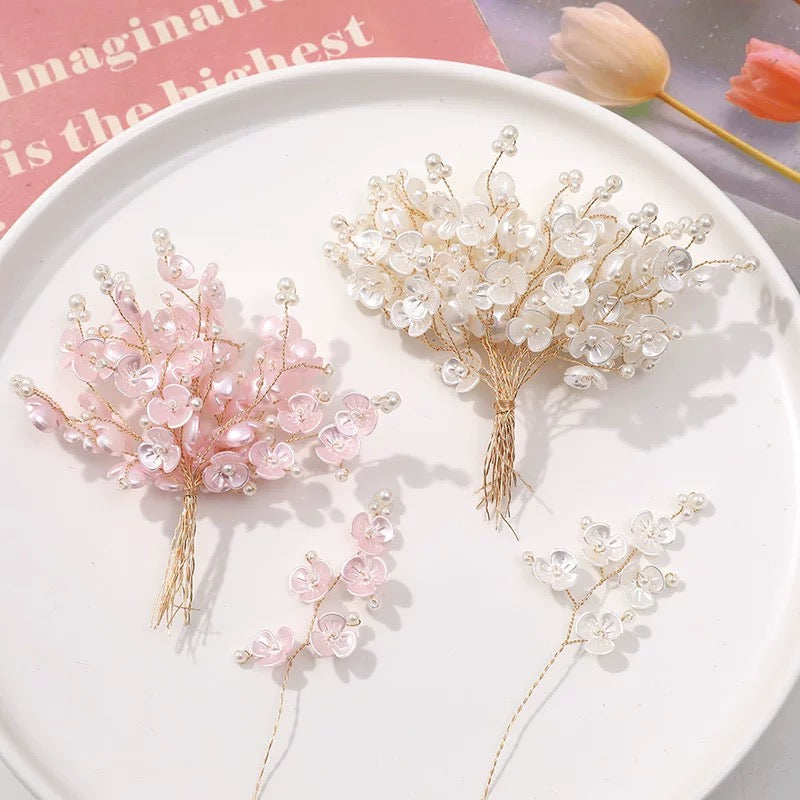 Small Bead Rhinestone Pearl White Shell Flower String-Pack of 5
