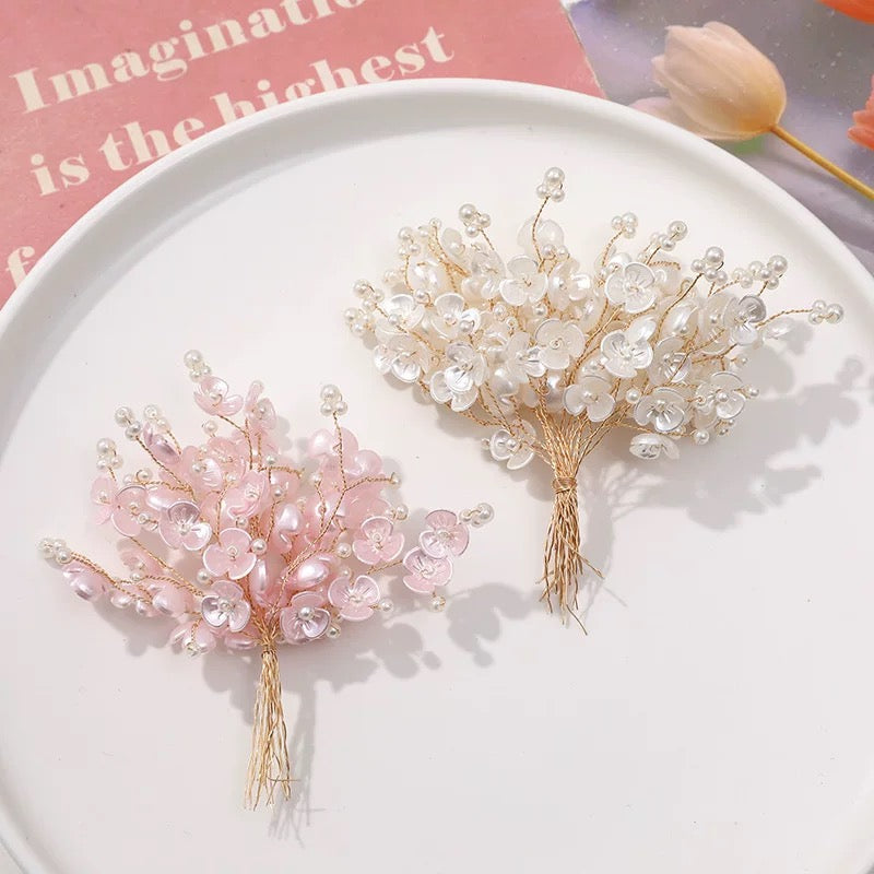 Small Bead Rhinestone Pearl White Shell Flower String-Pack of 5