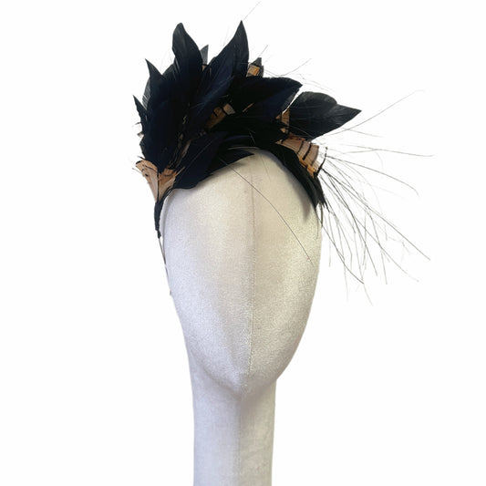 Ready-to-wear Golden Pheasant Tippet Feathers & Goose feather Fascinator
