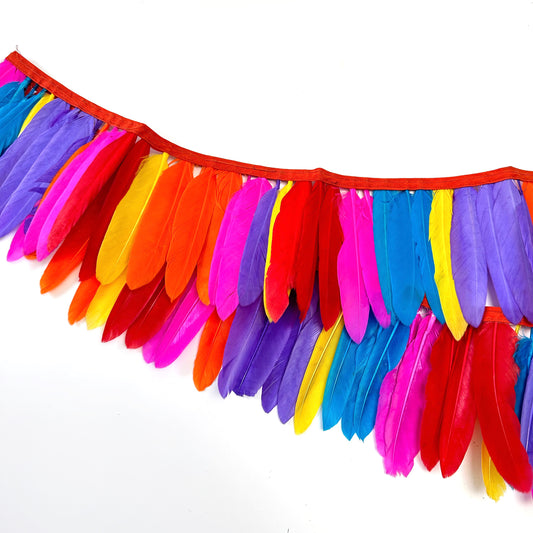 Rainbow Multicolour Goose Feather Trim Fringe 1 Meter