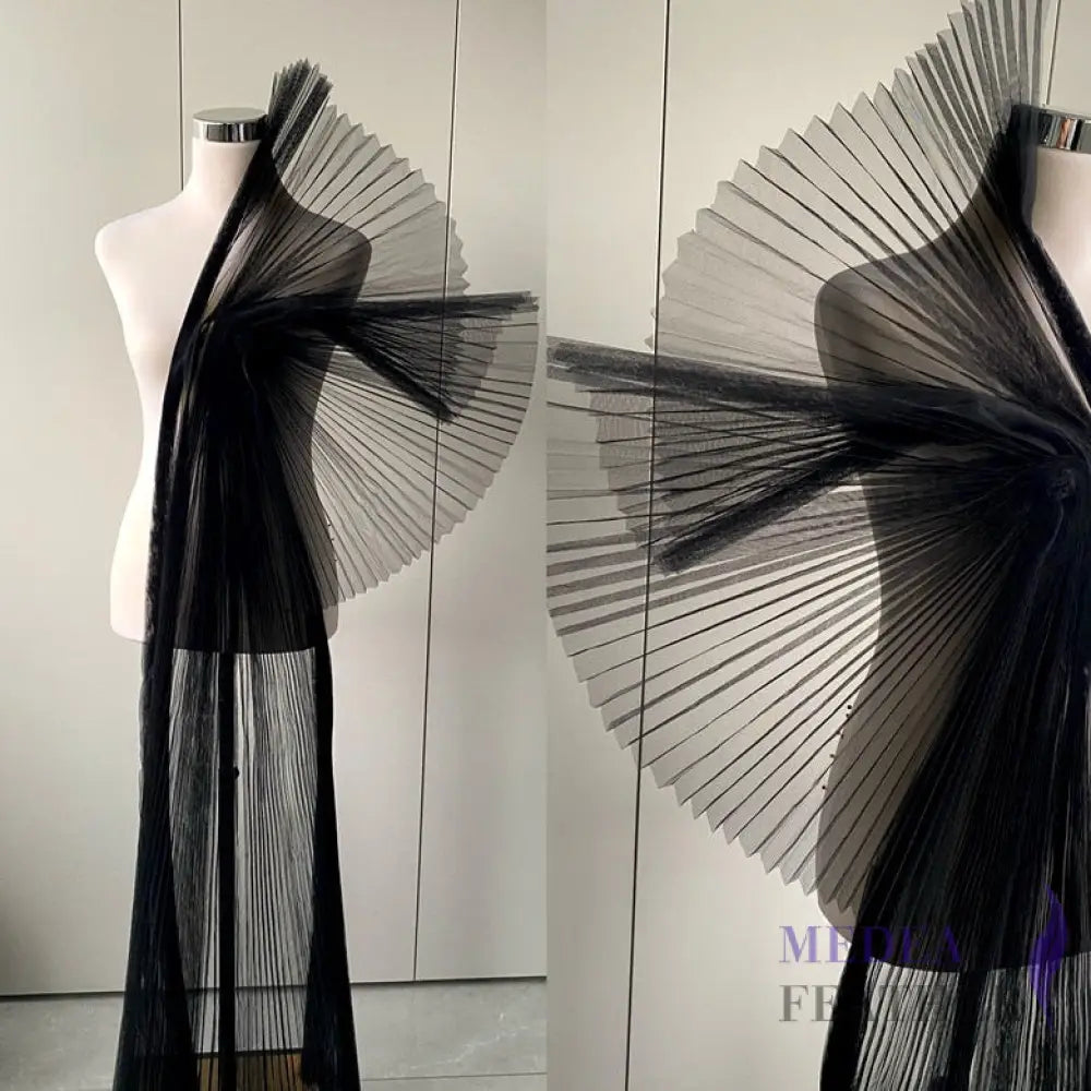 Accordion Pleats Mesh Fabric-1 Meter - Black