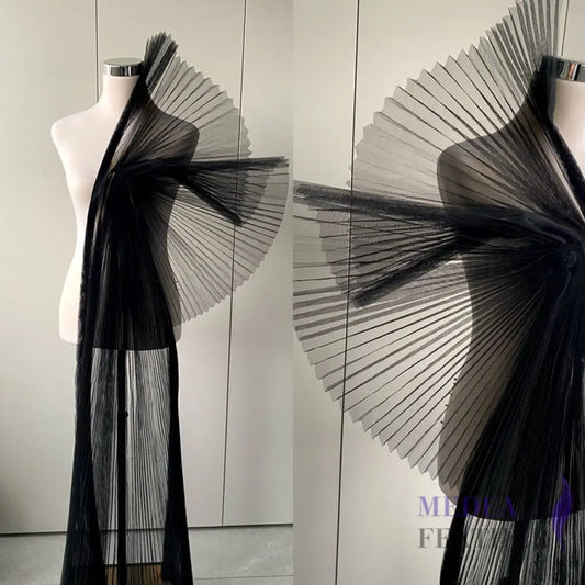 Accordion Pleats Mesh Fabric-1 Meter - Black