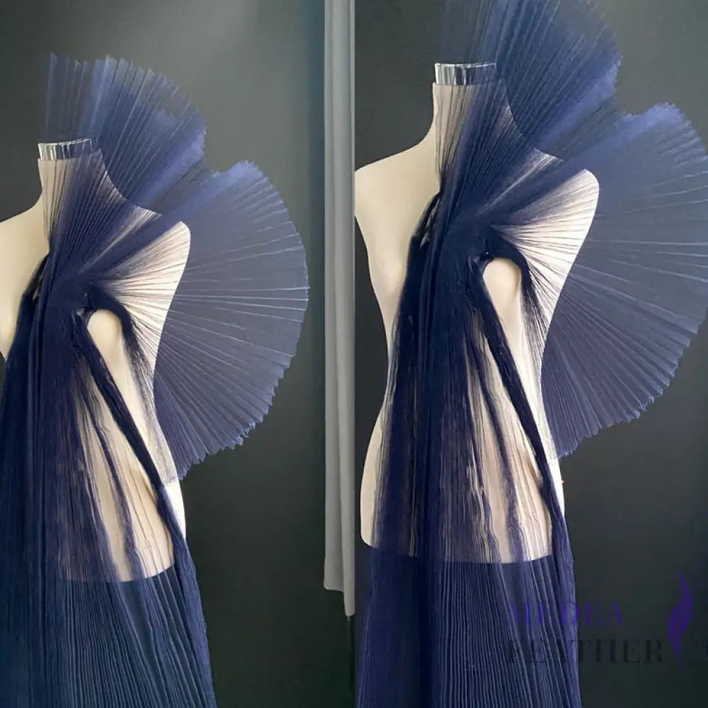 Accordion Pleats Mesh Fabric-1 Meter - Dark blue