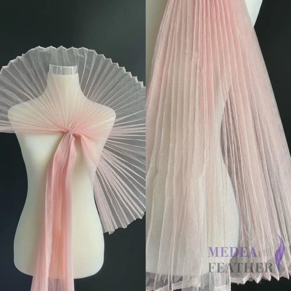 Accordion Pleats Mesh Fabric-1 Meter - Light pink