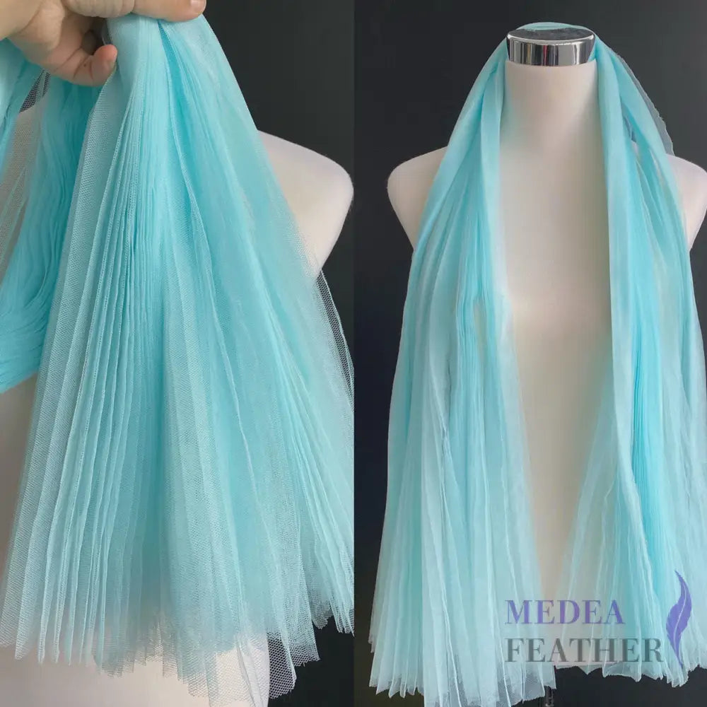 Accordion Pleats Mesh Fabric-1 Meter - Light Turq