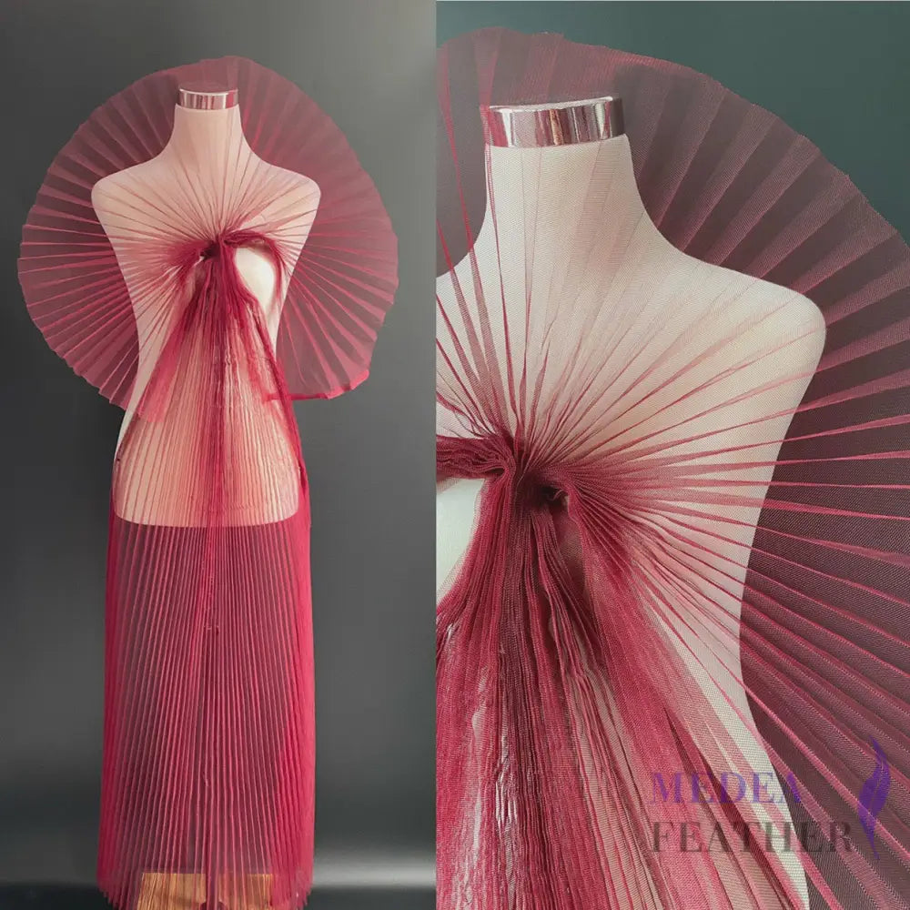Accordion Pleats Mesh Fabric-1 Meter - Wine