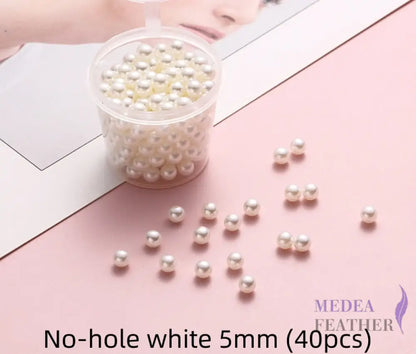 Acrylic No-Hole Round Faux Pearls No hole white 5mm-40 pcs ready-to-ship