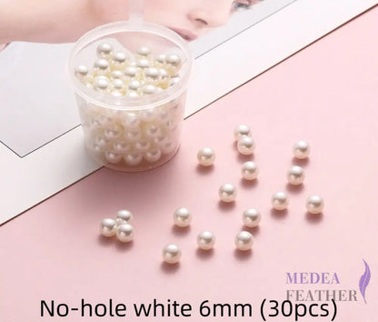Acrylic No-Hole Round Faux Pearls No hole white 6mm-30 pcs ready-to-ship