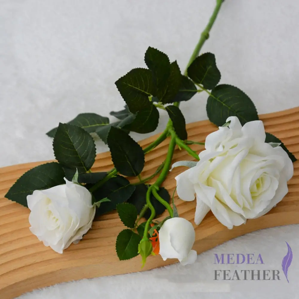 Artificial Flower Roses with Stems - White