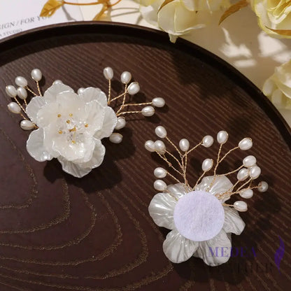 Bead Flower Applique Rhinestone Pearl White Shell Flower