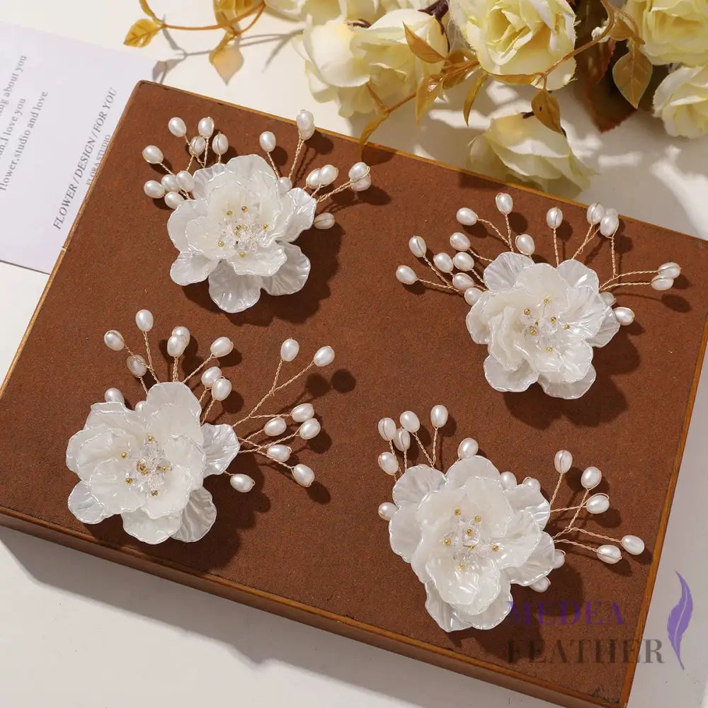 Bead Flower Applique Rhinestone Pearl White Shell Flower