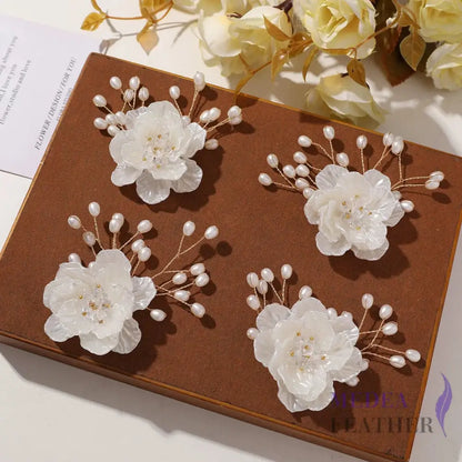 Bead Flower Applique Rhinestone Pearl White Shell Flower