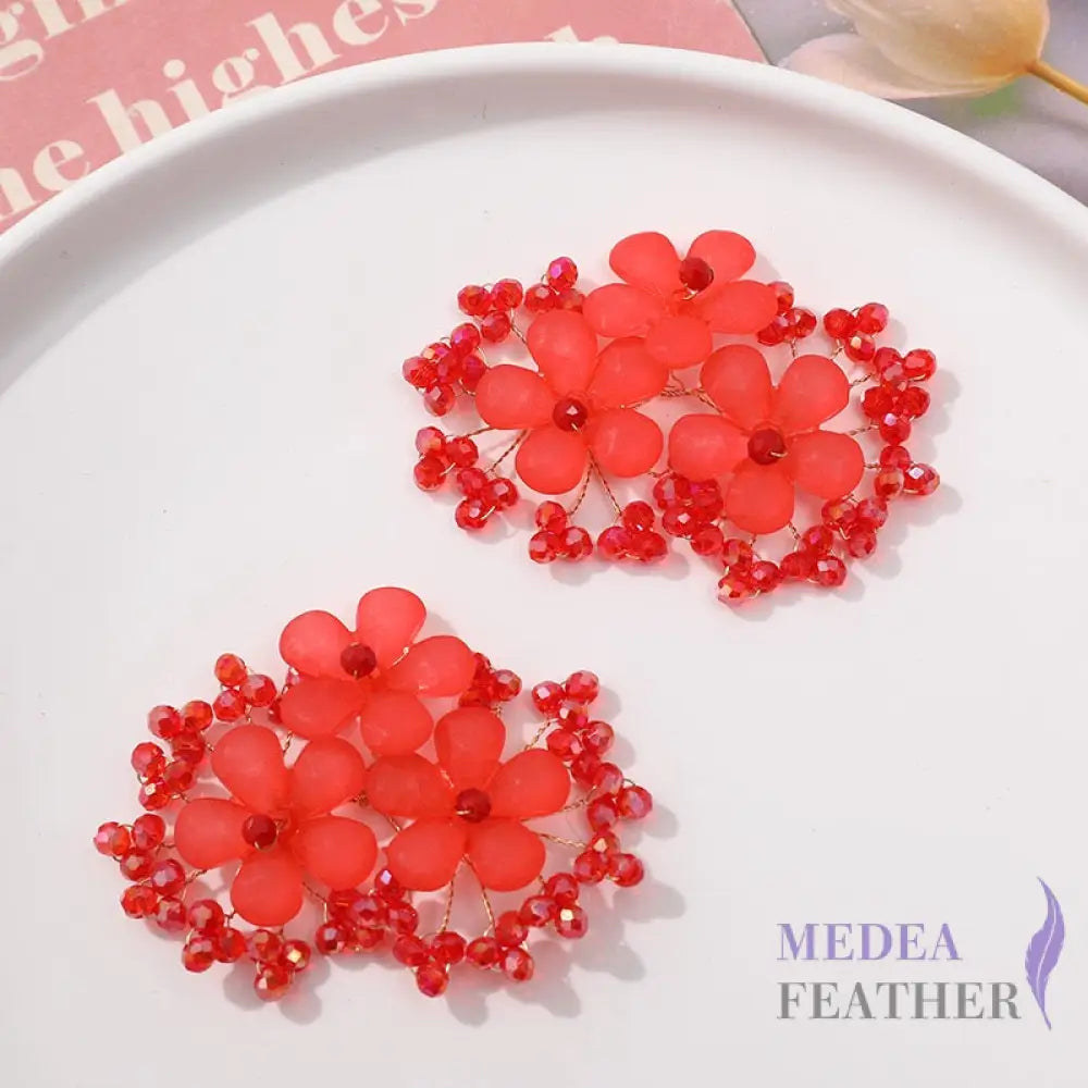 Bead Rhinestone Flower String BF04 Red