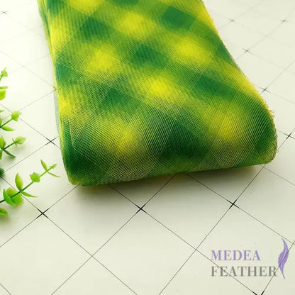 Checker Pattern 15cm Wide Crinoline Green and Yellow / 1 meter