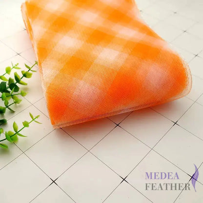 Checker Pattern 15cm Wide Crinoline Orange and White / 1 meter