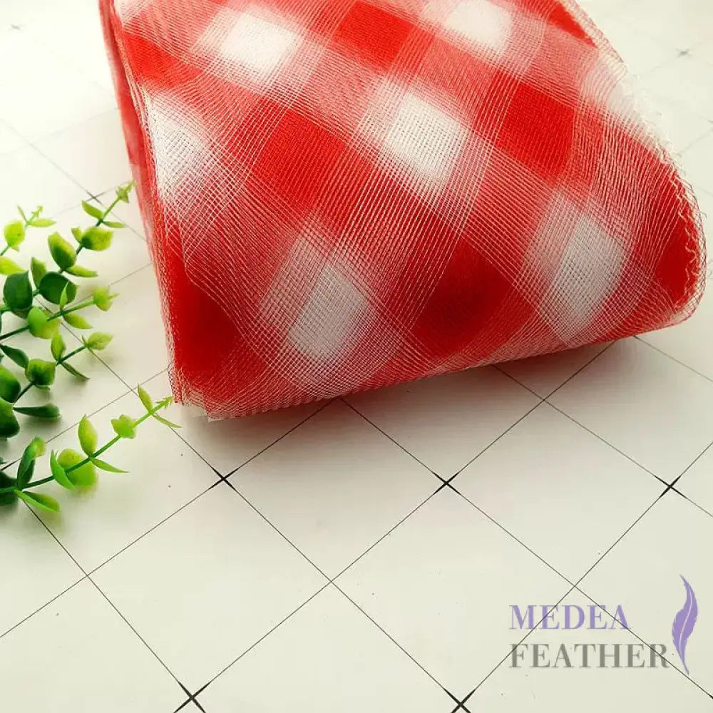Checker Pattern 15cm Wide Crinoline Red and White / 1 meter